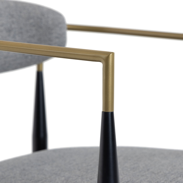 Buchtel - Mid-Century Modern Medium Grey + Gold Arm + Black Dining Chair