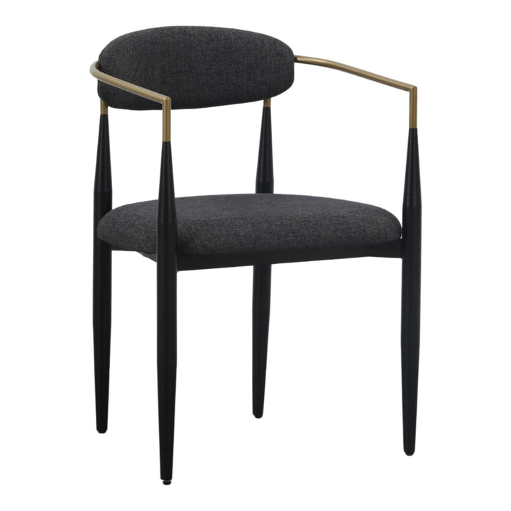 Buchtel - Mid-Century Modern Dark Grey + Gold Arm + Black Dining Chair