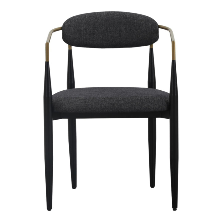 Buchtel - Mid-Century Modern Dark Grey + Gold Arm + Black Dining Chair