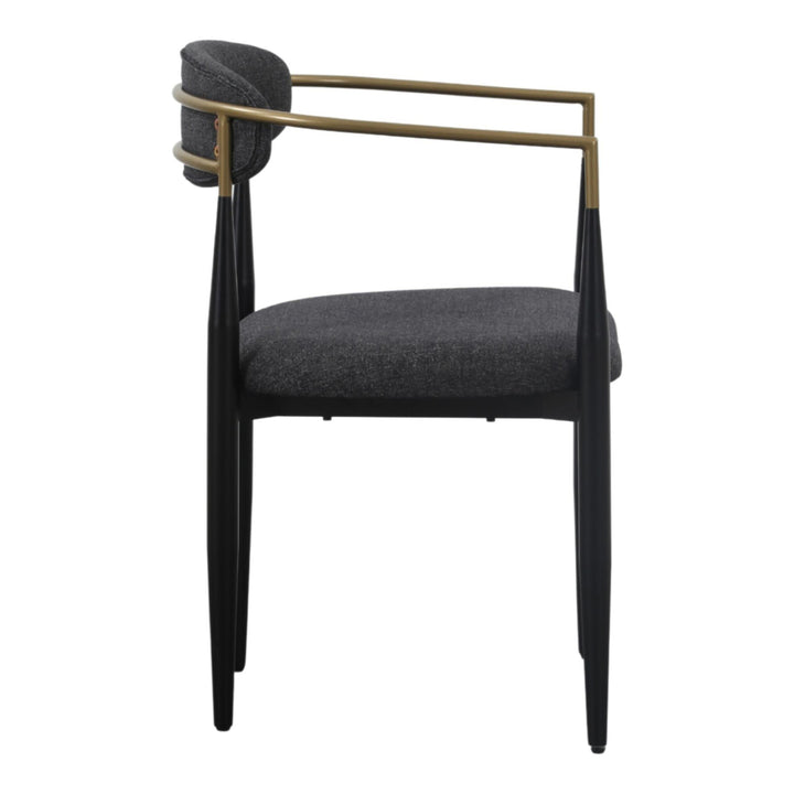 Buchtel - Mid-Century Modern Dark Grey + Gold Arm + Black Dining Chair