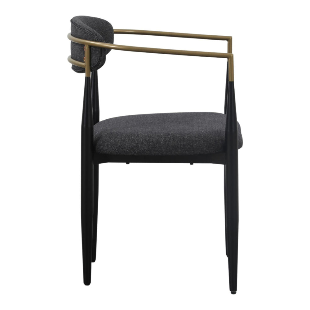 Buchtel - Mid-Century Modern Dark Grey + Gold Arm + Black Dining Chair - View 6