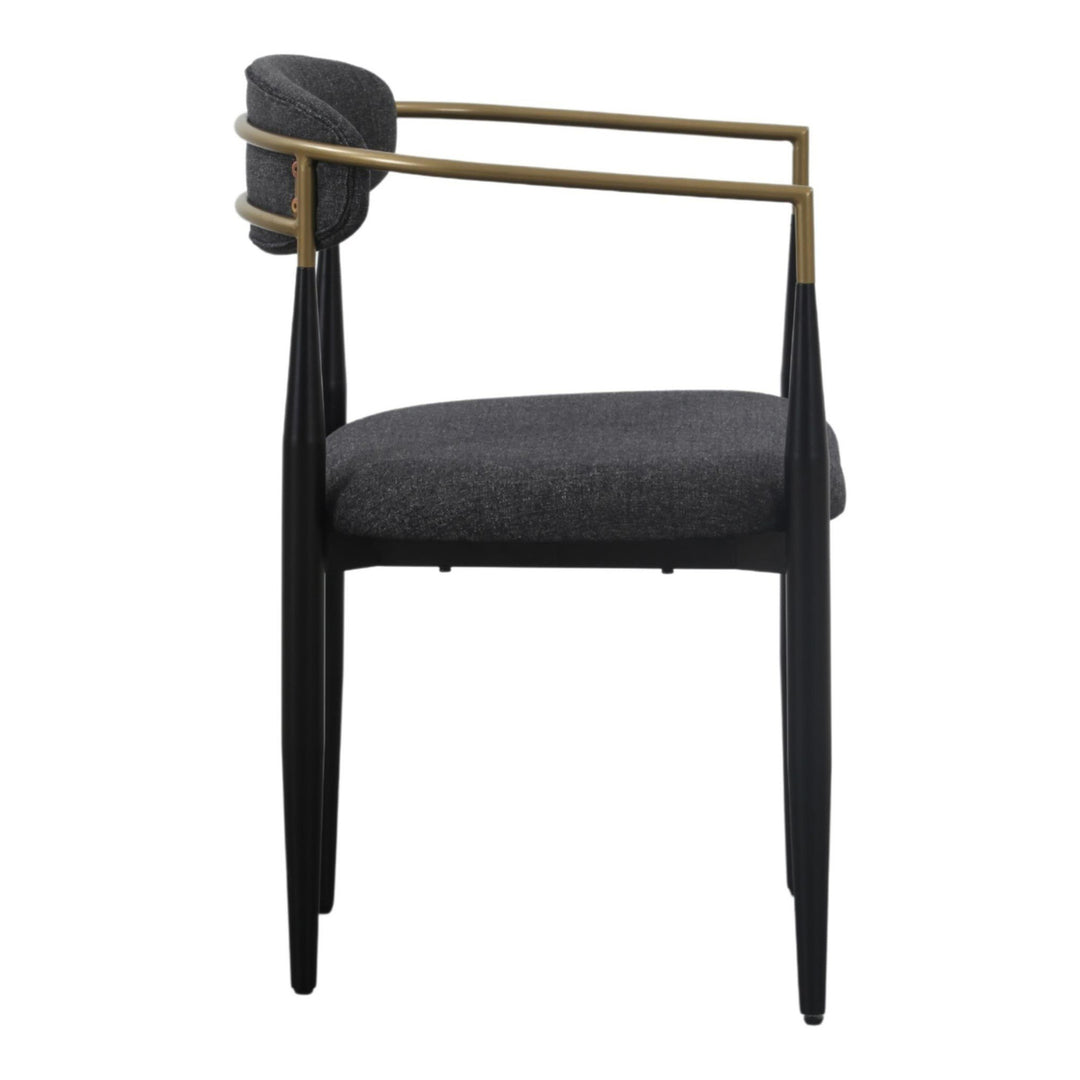 Buchtel - Mid-Century Modern Dark Grey + Gold Arm + Black Dining Chair