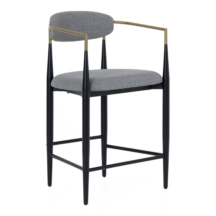 Buchtel - Mid-Century Modern Medium Grey + Gold Arm + Black Counter Chair