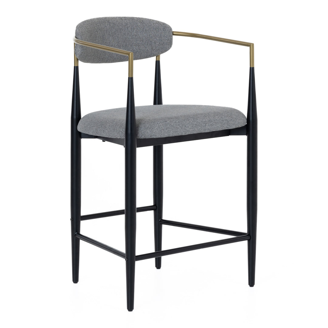 Buchtel - Mid-Century Modern Medium Grey + Gold Arm + Black Counter Chair