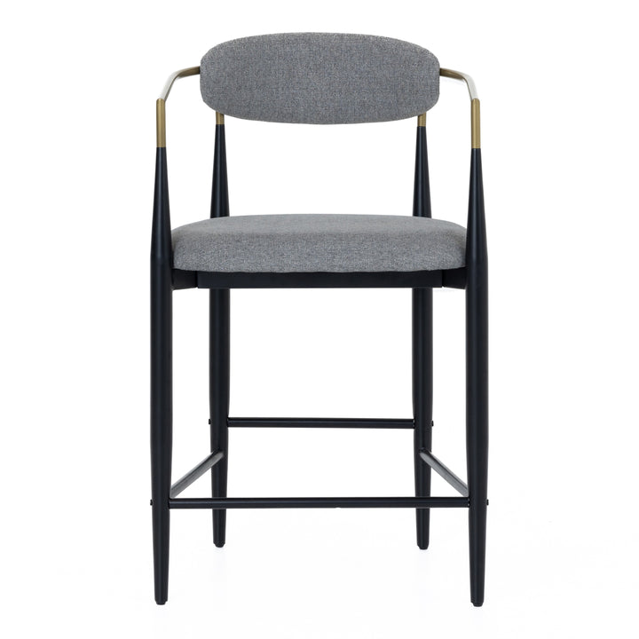 Buchtel - Mid-Century Modern Medium Grey + Gold Arm + Black Counter Chair