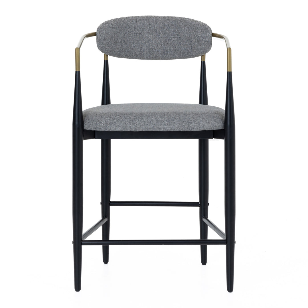 Buchtel - Mid-Century Modern Medium Grey + Gold Arm + Black Counter Chair