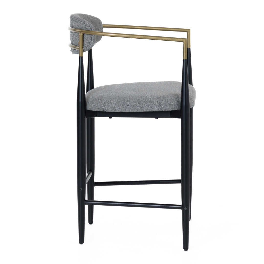 Buchtel - Mid-Century Modern Medium Grey + Gold Arm + Black Counter Chair