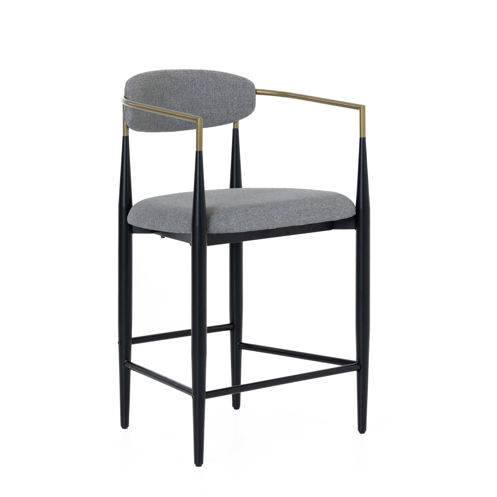 Buchtel - Mid-Century Modern Medium Grey  Gold Arm  Black Counter Chair