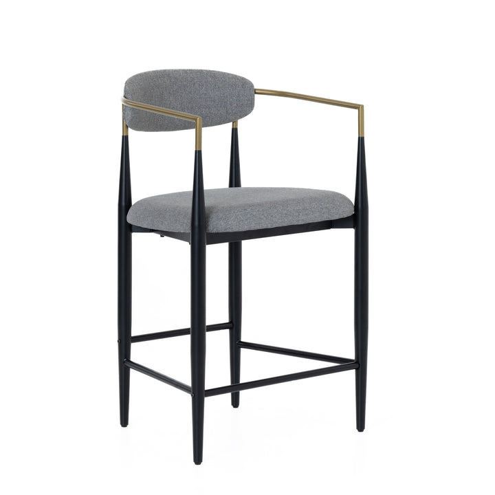 Buchtel  Mid-Century Modern Medium Grey + Gold Arm + Black Counter Chair