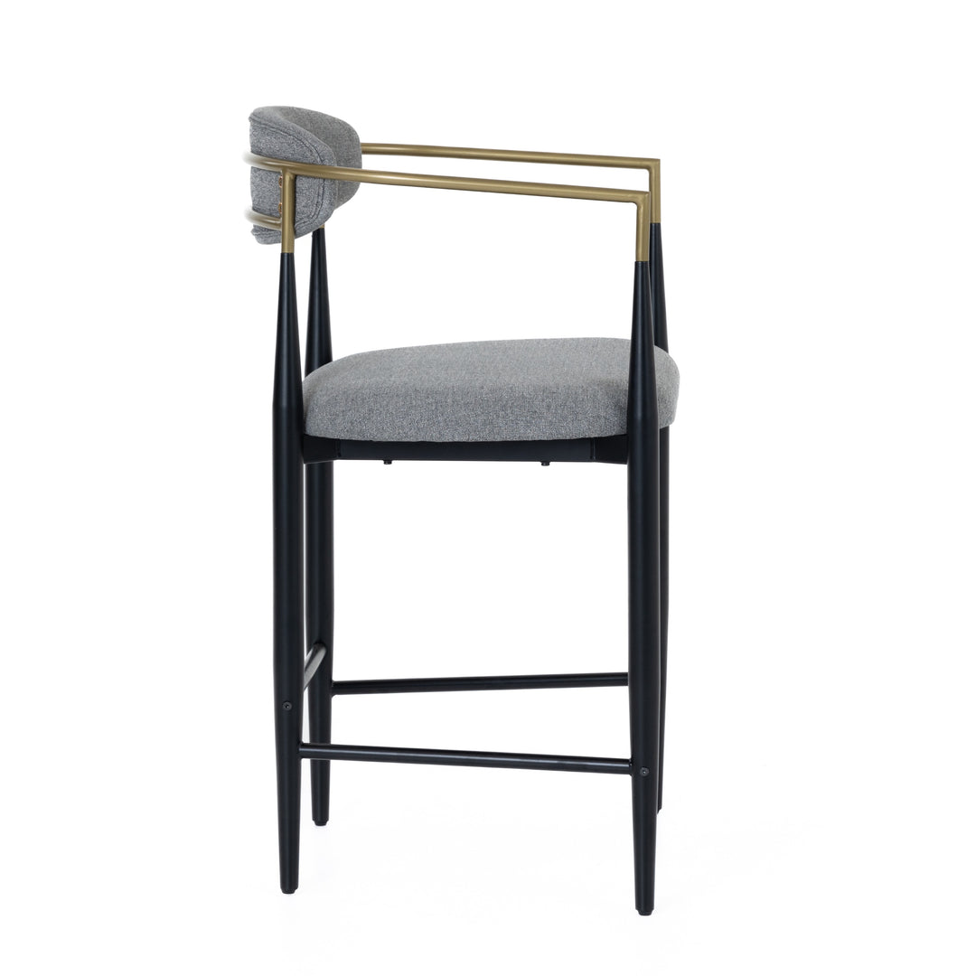 Buchtel  Mid-Century Modern Medium Grey + Gold Arm + Black Counter Chair