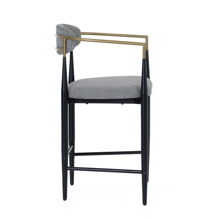 Buchtel  Mid-Century Modern Medium Grey + Gold Arm + Black Counter Chair
