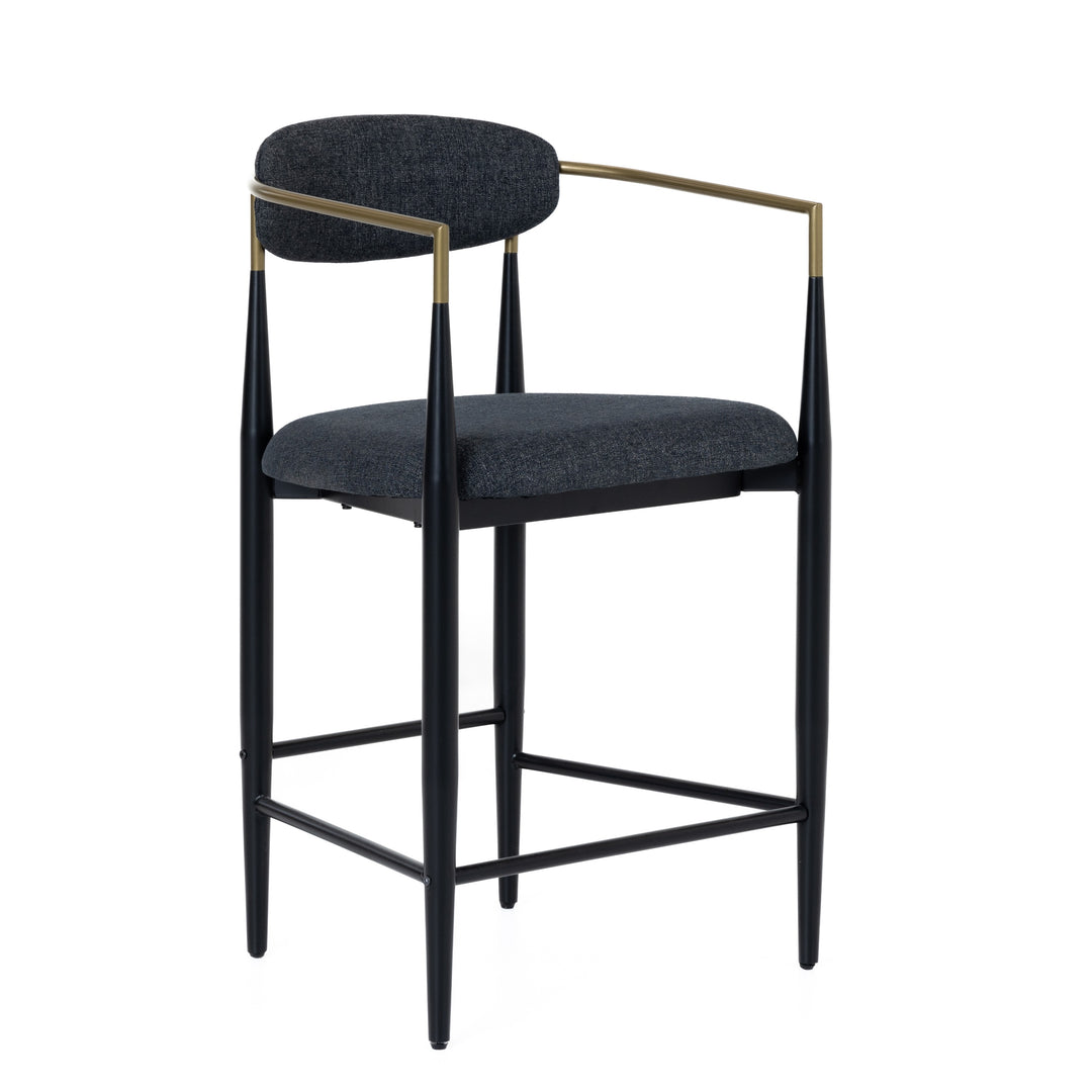 Buchtel  Mid-Century Modern Dark Grey + Gold Arm + Black Counter Chair