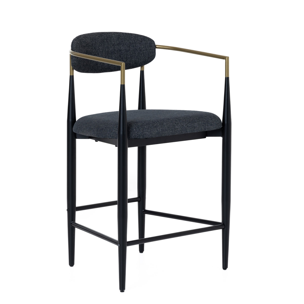 Buchtel - Mid-Century Modern Dark Grey + Gold Arm + Black Counter Chair