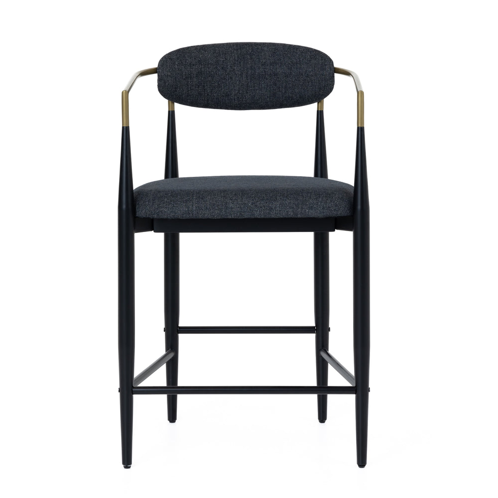 Buchtel - Mid-Century Modern Dark Grey  Gold Arm  Black Counter Chair