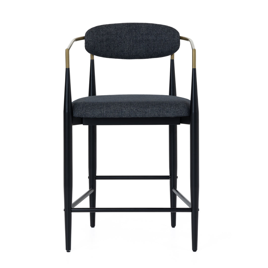 Buchtel  Mid-Century Modern Dark Grey + Gold Arm + Black Counter Chair