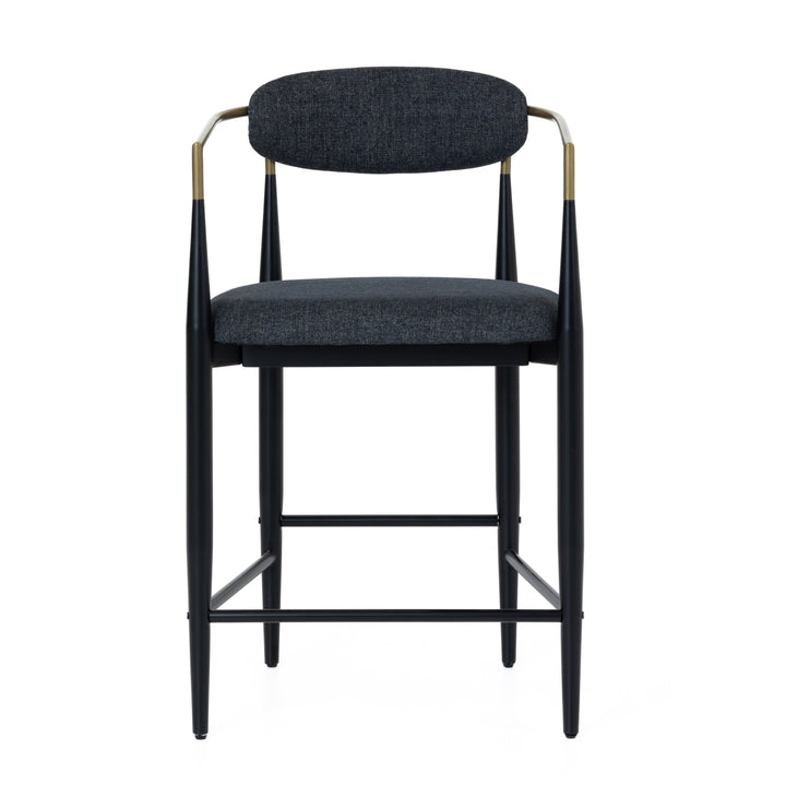 Buchtel  Mid-Century Modern Dark Grey + Gold Arm + Black Counter Chair