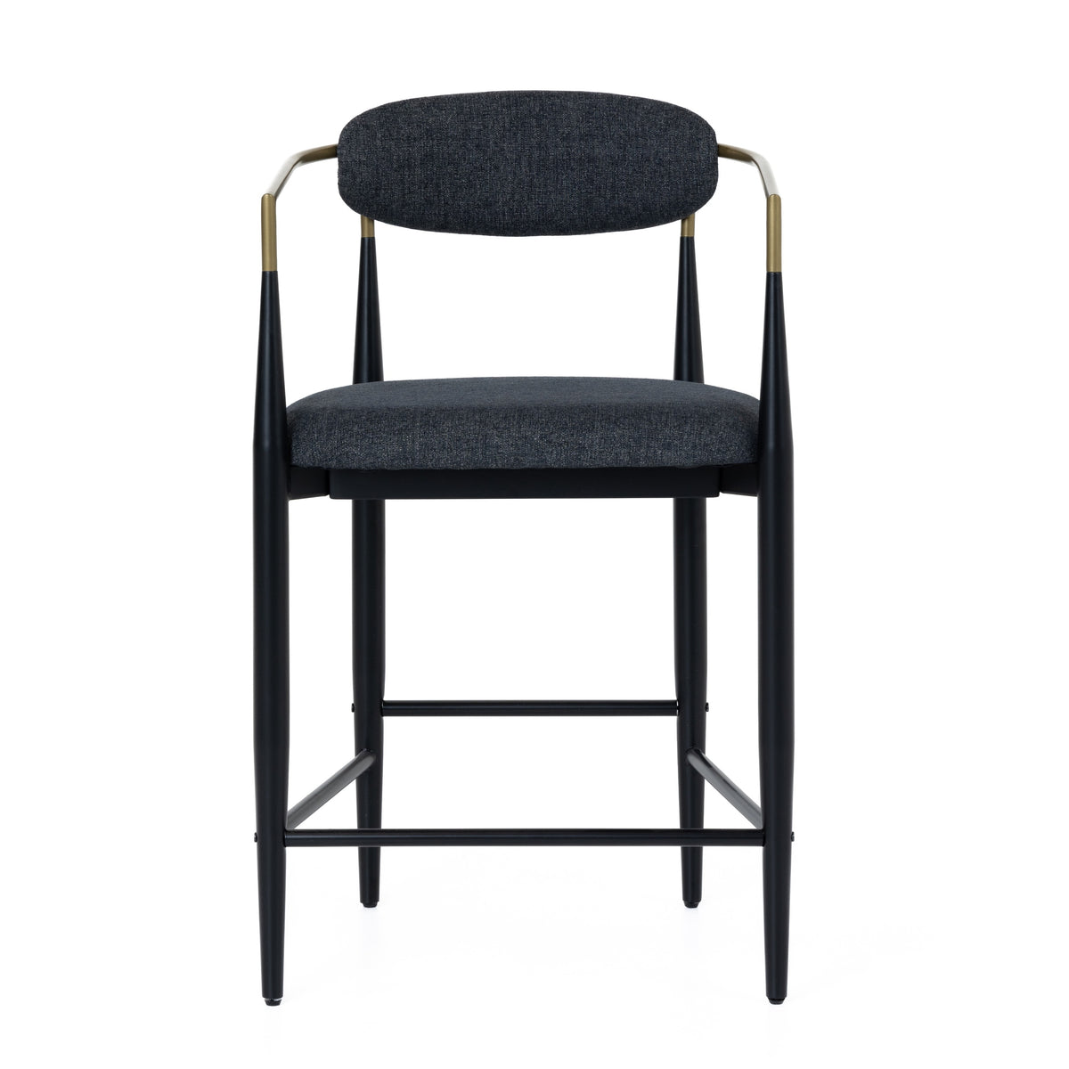 Buchtel - Mid-Century Modern Dark Grey + Gold Arm + Black Counter Chair - View 2