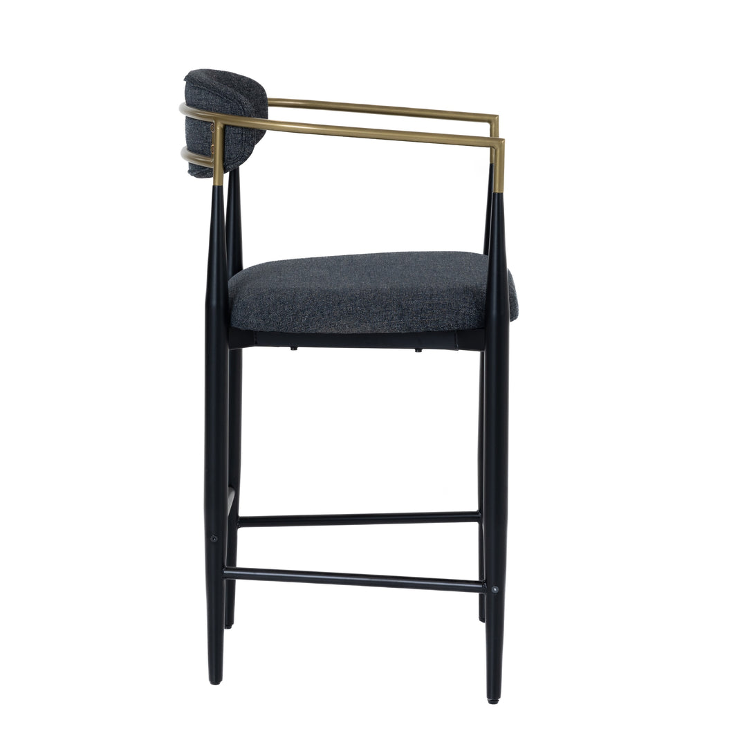 Buchtel  Mid-Century Modern Dark Grey + Gold Arm + Black Counter Chair