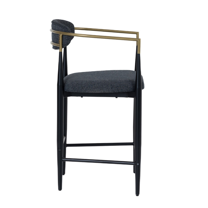 Buchtel  Mid-Century Modern Dark Grey + Gold Arm + Black Counter Chair