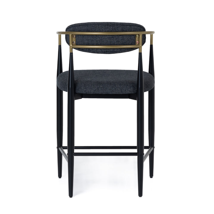 Buchtel  Mid-Century Modern Dark Grey + Gold Arm + Black Counter Chair