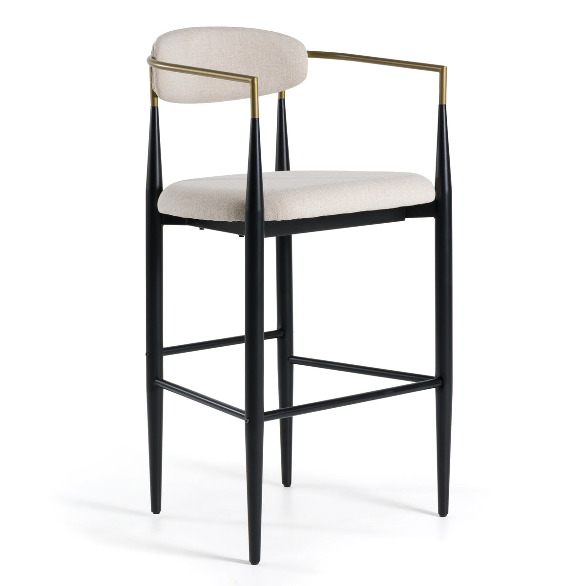 Buchtel - Mid-Century Modern Beige + Gold Arm + Black Bar Chair