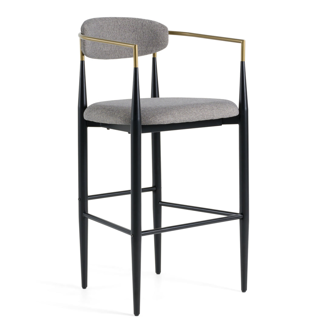 Buchtel - Mid-Century Modern Medium Grey  Gold Arm  Black Bar Chair