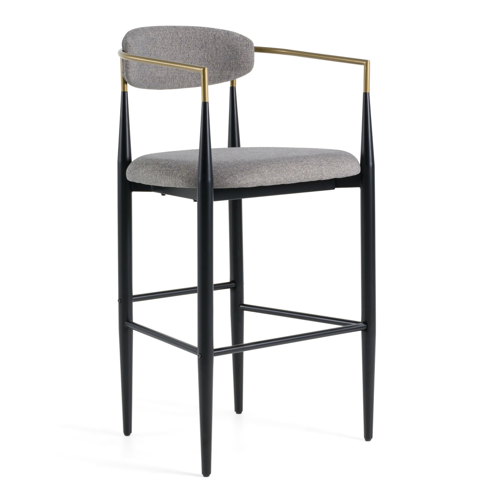 Buchtel - Mid-Century Modern Medium Grey  Gold Arm  Black Bar Chair