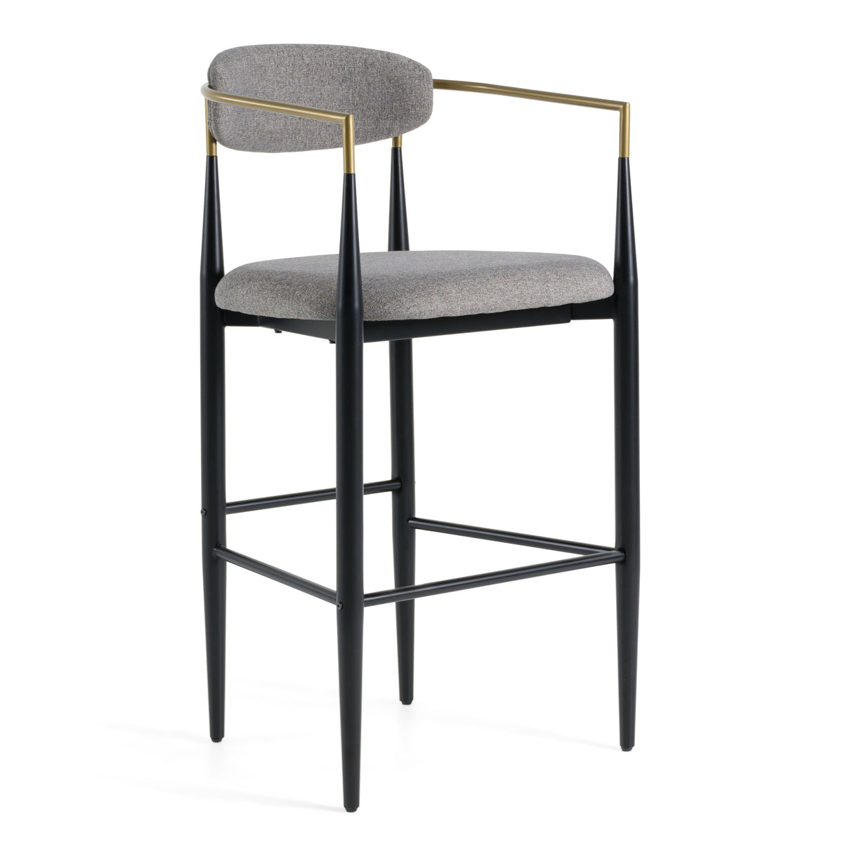 Buchtel - Mid-Century Modern Medium Grey + Gold Arm + Black Bar Chair