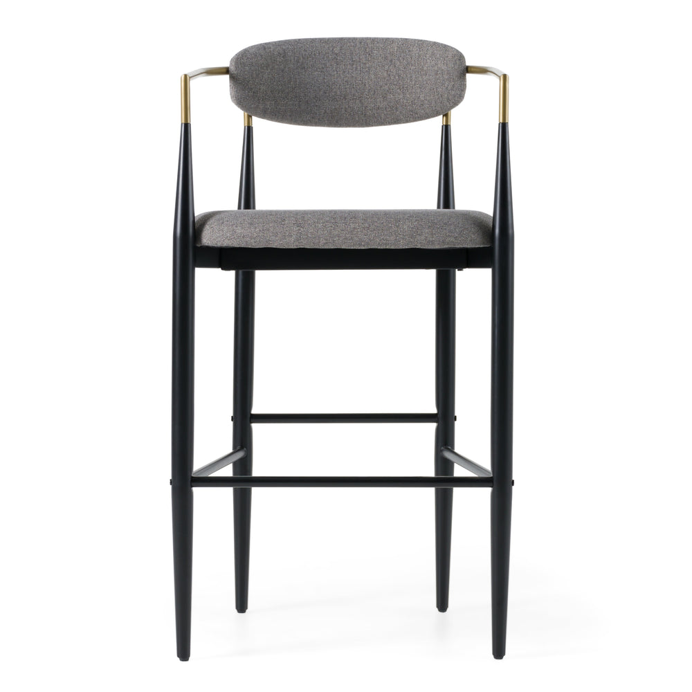 Buchtel - Mid-Century Modern Medium Grey  Gold Arm  Black Bar Chair