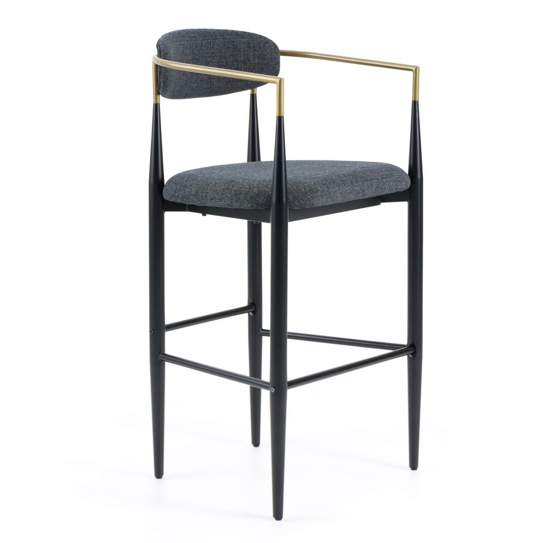 Buchtel  Mid-Century Modern Dark Grey + Gold Arm + Black Bar Chair