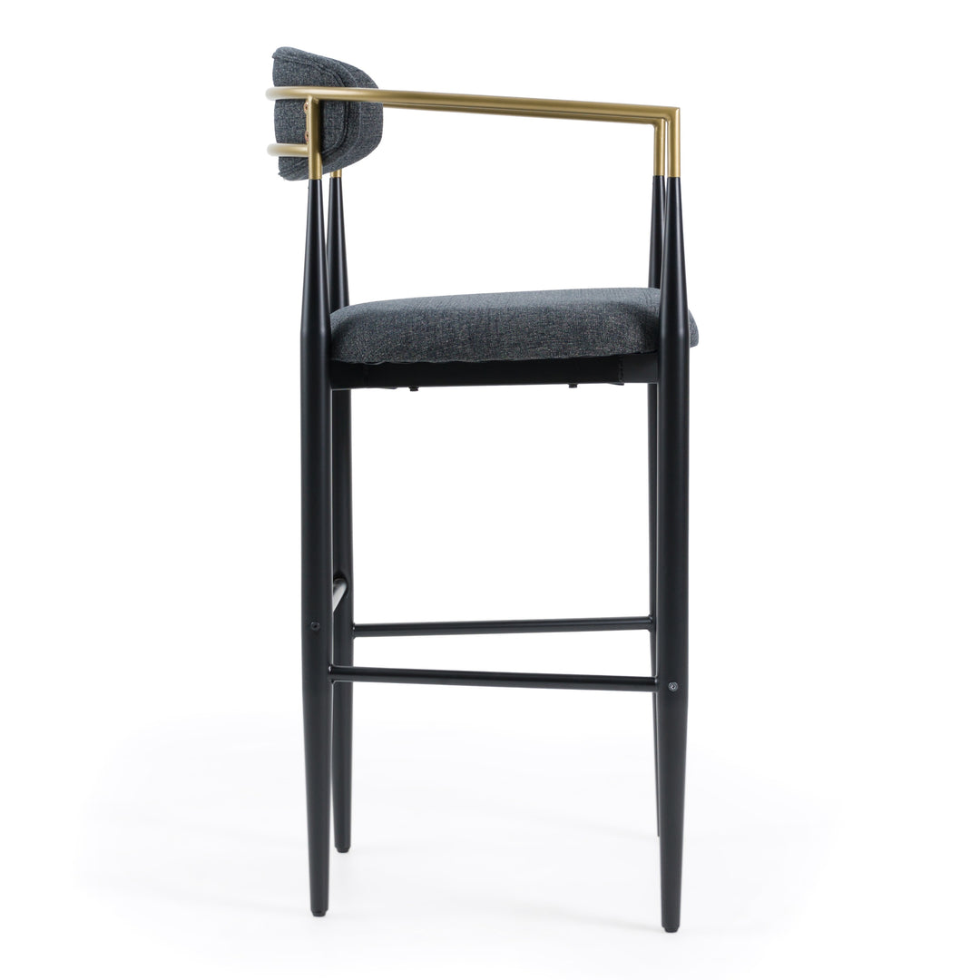 Buchtel  Mid-Century Modern Dark Grey + Gold Arm + Black Bar Chair
