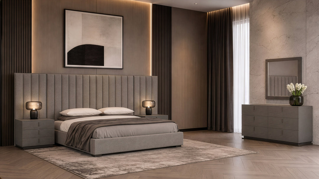 Buckley - Modern Grey & Black Stainless Steel Bed w/ Nightstands