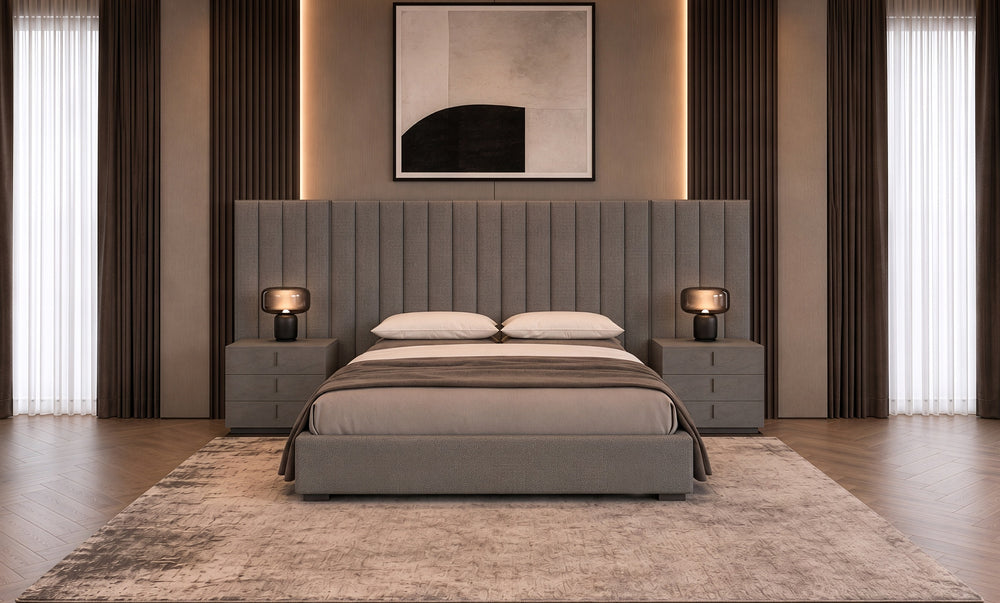 Buckley - Modern Grey & Black Stainless Steel Bed w/ Nightstands