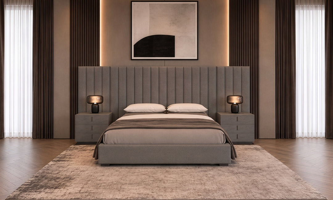Buckley - Modern Grey & Black Stainless Steel Bed w/ Nightstands
