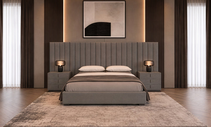 Buckley - Modern Grey &amp; Black Stainless Steel Bed w/ Nightstands