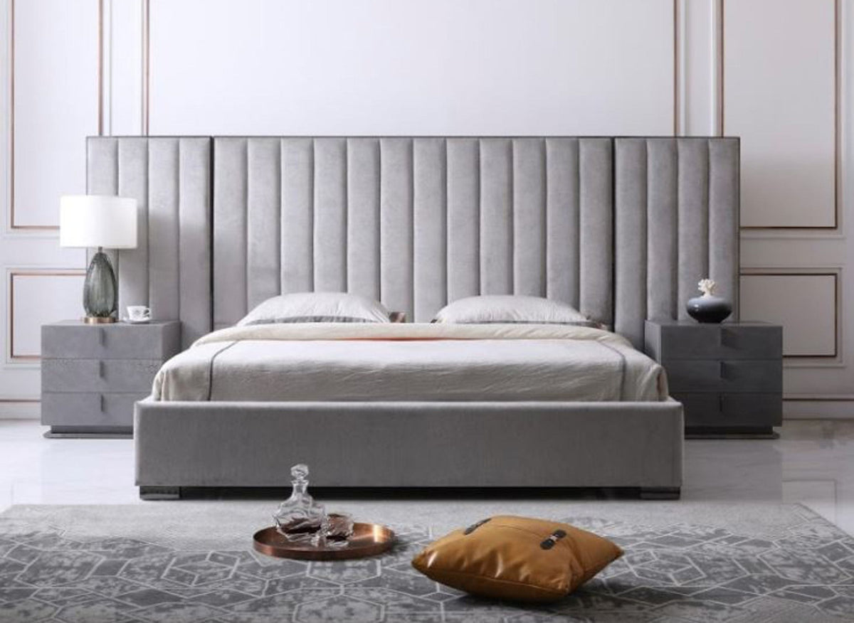 Eastern King Buckley - Modern Grey & Black Stainless Steel Bed with Nightstands