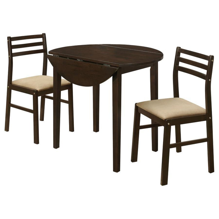 Bucknell - 3 Piece Round Drop Leaf Dining Table Set - Cappuccino 3 - Piece Dining Room Set modern furniture Contempo Furniture