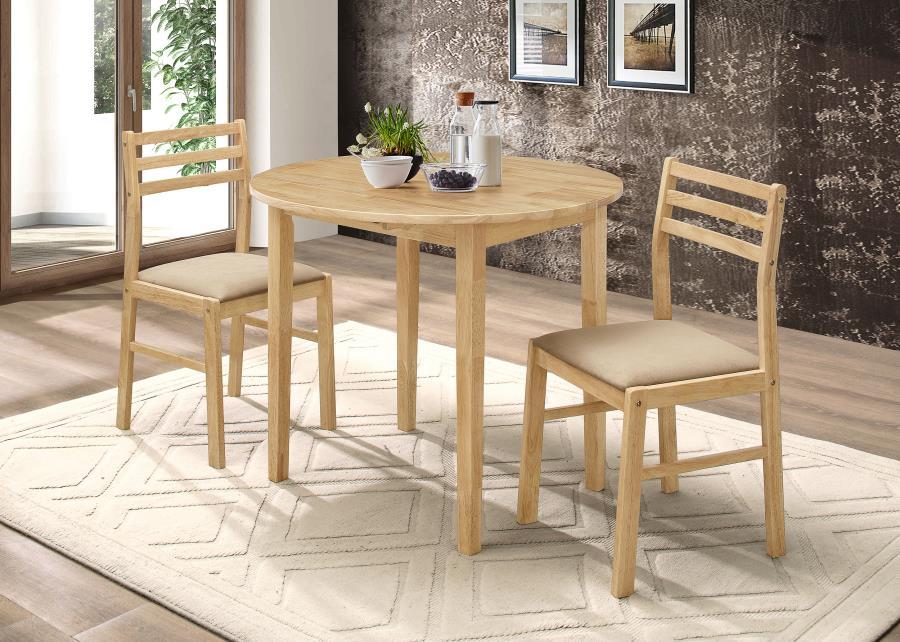 Bucknell - 3 Piece Round Drop Leaf Dining Table Set - Natural 3 - Piece Dining Room Set modern furniture Contempo Furniture