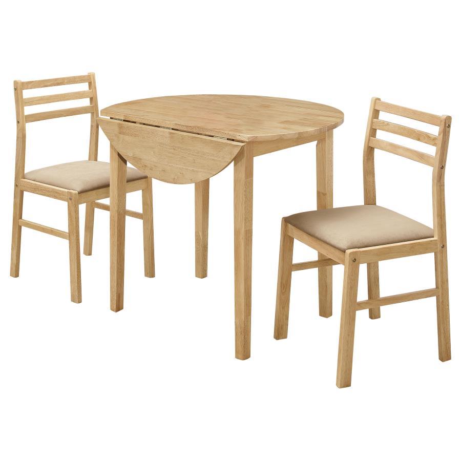Bucknell - 3 Piece Round Drop Leaf Dining Table Set - Natural 3 - Piece Dining Room Set modern furniture Contempo Furniture