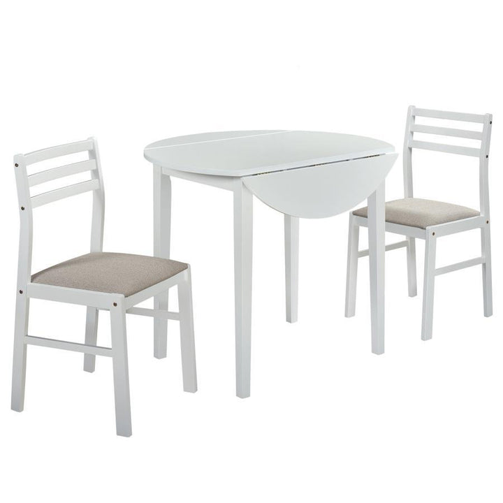 Bucknell - 3 Piece Round Drop Leaf Dining Table Set - White 3 - Piece Dining Room Set modern furniture Contempo Furniture