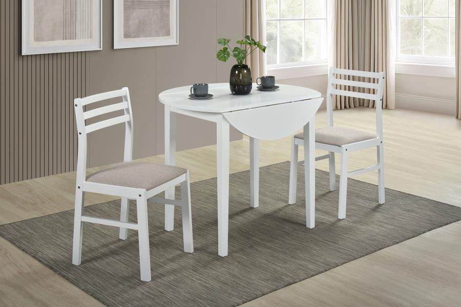 Bucknell - 3 Piece Round Drop Leaf Dining Table Set - White 3 - Piece Dining Room Set modern furniture Contempo Furniture