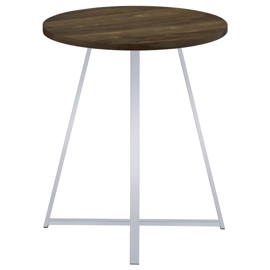 Burkhart - Round Pub Height Bistro Bar Table - Brown Oak Bar Table modern furniture Contempo Furniture