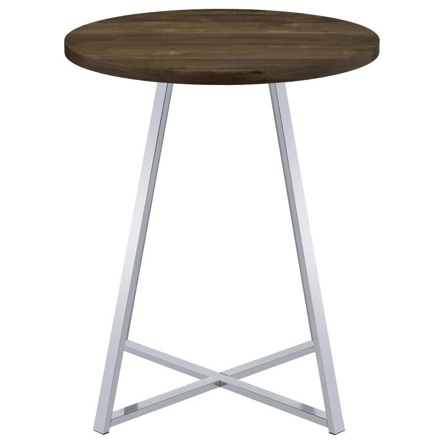 Burkhart - Round Pub Height Bistro Bar Table - Brown Oak Bar Table modern furniture Contempo Furniture