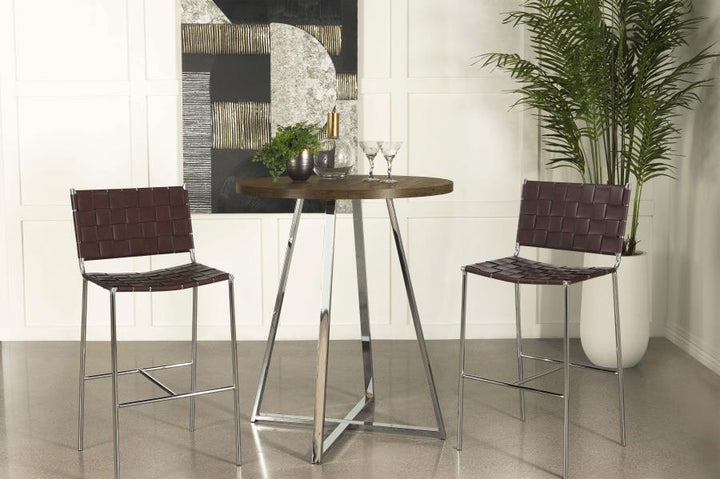 Burkhart - Round Pub Height Bistro Bar Table - Brown Oak Bar Table modern furniture Contempo Furniture