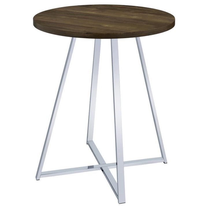 Burkhart - Round Pub Height Bistro Bar Table - Brown Oak Bar Table modern furniture Contempo Furniture