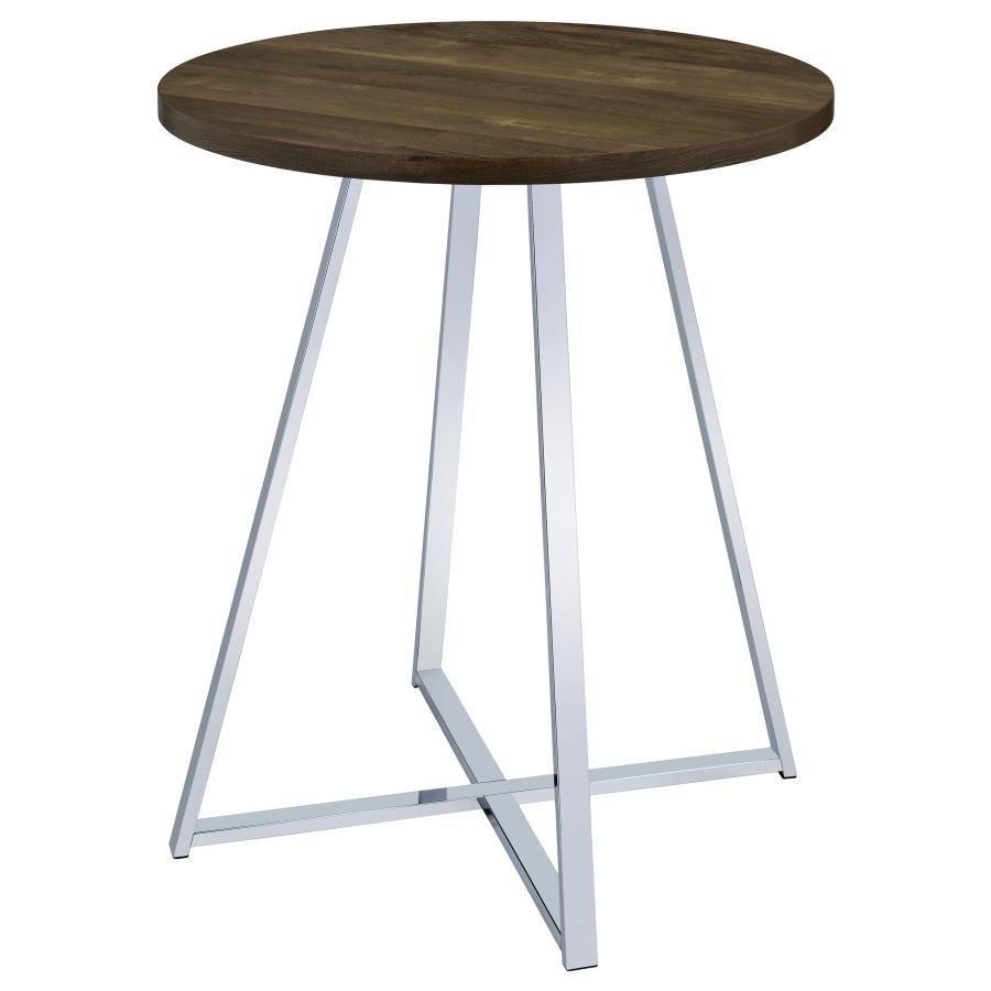 Burkhart - Round Pub Height Bistro Bar Table - Brown Oak Bar Table modern furniture Contempo Furniture