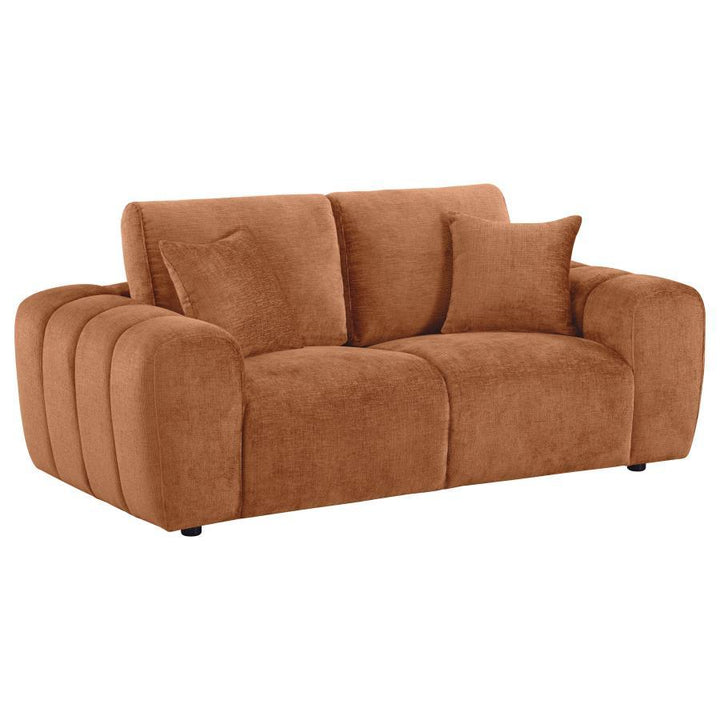 Burnett - 2 Piece Chenille Upholstered Sofa Set - Burnt Orange Stationary Sofa &amp; Loveseat modern furniture Contempo Furniture