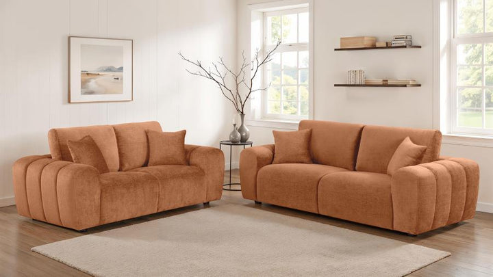 Burnett - 2 Piece Chenille Upholstered Sofa Set - Burnt Orange Stationary Sofa &amp; Loveseat modern furniture Contempo Furniture