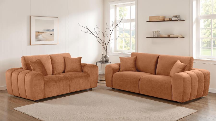 Burnett - 2 Piece Chenille Upholstered Sofa Set - Burnt Orange Stationary Sofa & Loveseat modern furniture Contempo Furniture