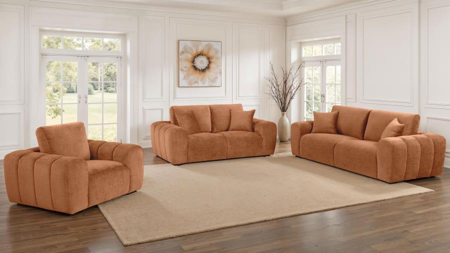 Burnett - 3 Piece Chenille Upholstered Sofa Set - Burnt Orange 3 - Piece Living Room Set modern furniture Contempo Furniture